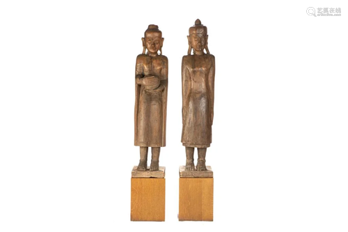 TWO SOUTHEAST ASIAN WOOD CARVED BUDDHA FIGURES