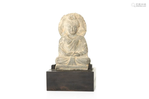 GANDHARA STYLE SCHIST SEATED FIGURE OF BUDDHA