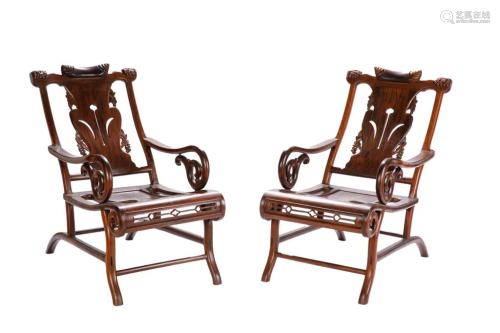 PAIR OF CHINESE ROSEWOOD MOON VIEWING CHAIRS