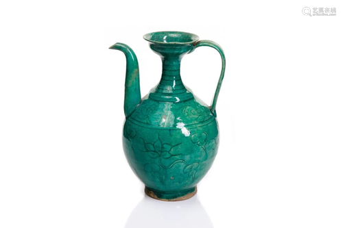 CHINESE LIAO STYLE TURQUOISE GLAZED POTTERY EWER