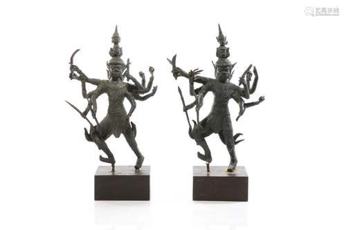 PAIR OF INDONESIAN BRONZE HINDU DEMON FIGURE