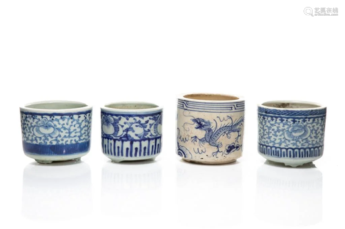 FOUR CHINESE BLUE & WHITE SWATOW CENSERS