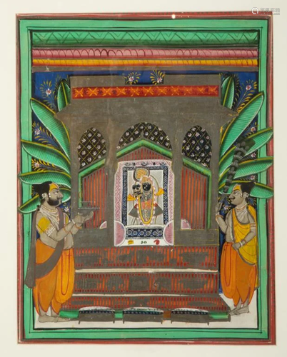 LARGE 19TH C. INDIAN PAINTING OF SHRINE