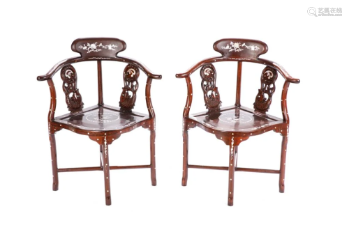 PAIR OF MOTHER OF PEARL INLAID CORNER CHAIRS