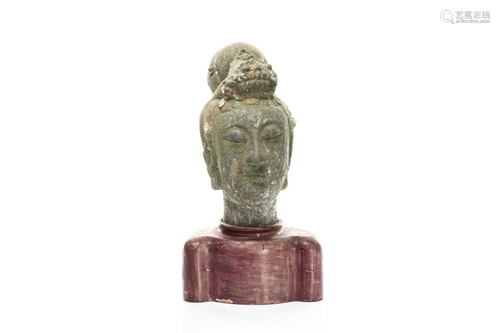 CHINESE BRONZE PAINTED BUST OF GUANYIN