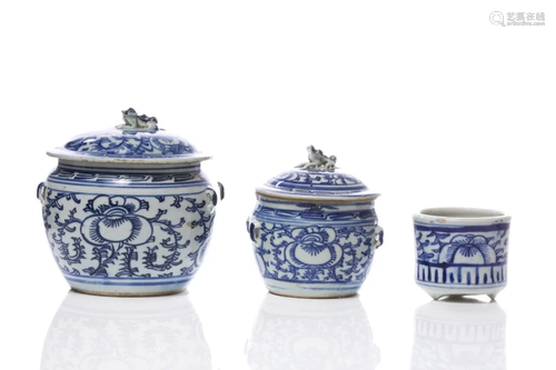 CHINESE BLUE AND WHITE PORCELAIN JARS AND CENSER