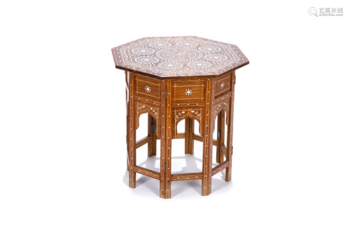 INDIAN OCTAGONAL MIXED INLAID OCCASIONAL TABLE