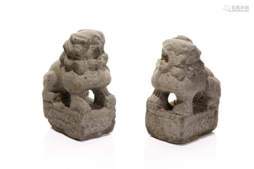 PAIR OF CHINESE STONE CARVED GUARDIAN LIONS