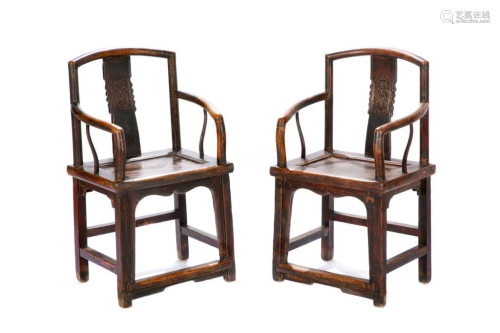 PAIR OF CHINESE SOUTHERN OFFICIAL HAT ARMCHAIRS