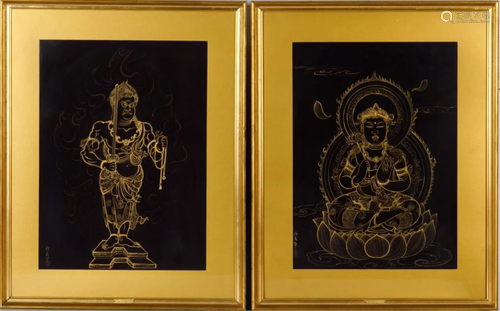 TWO HISAO HAGIMORI BUDDHIST GOLD PAINTINGS