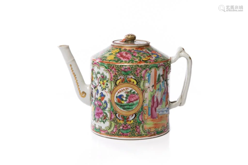 CHINESE CANTON FAMILLE ROSE PORCELAIN TEAPOT