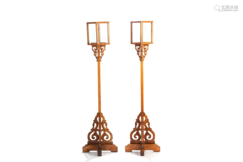 PAIR OF CHINESE HARDWOOD LAMP STANDS, DENGTAI