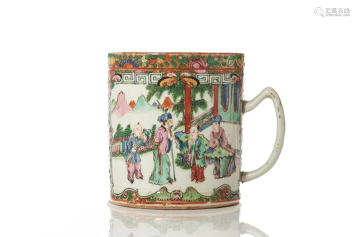 CHINESE EXPORT CANTON FAMILLE ROSE TANKARD