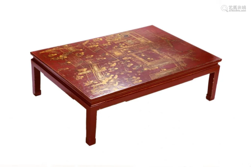 CHINESE RED LACQUER PANEL AS COFFEE TABLE