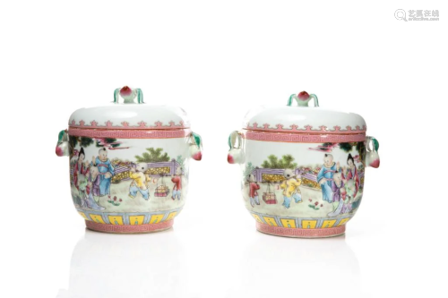 PAIR OF CHINESE ENAMEL PAINTED COVERED BOWLS