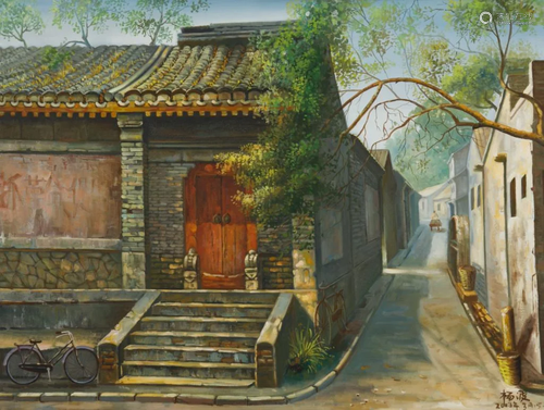 CHINESE VILLAGE HOUSE OIL PAINTING