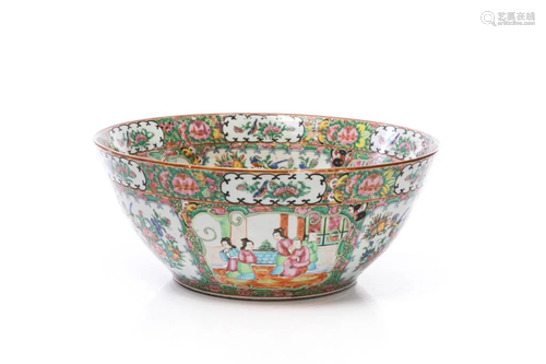 LARGE CANTON FAMILLE ROSE PORCELAIN PUNCH BOWL