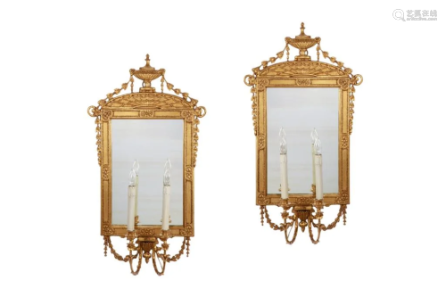 PAIR OF ENGLISH ADAM MIRRORED WALL SCONCES