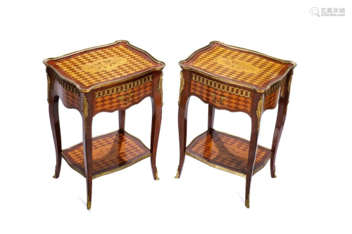 PAIR OF FRENCH MARQUETRY INLAY END TABLES