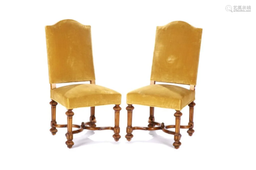 PAIR OF OCHRE MOHAIR UPHOLSTERED SIDE CHAIRS