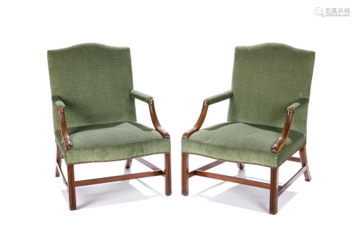 PAIR OF GEORGE III GAINSBOROUGH STYLE ARMCHAIRS