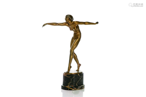 COLD PAINTED ART DECO NUDE BRONZE SCULPTURE