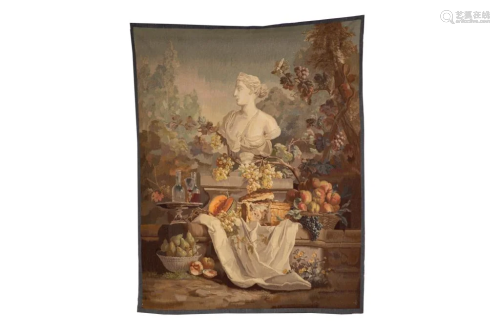 LATE 18TH C WALL TAPESTRY OF A BUST WITH FRUIT