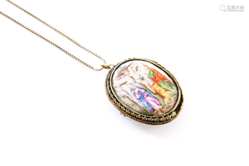 ANTIQUE ENAMEL & AGATE LOCKET PENDANT