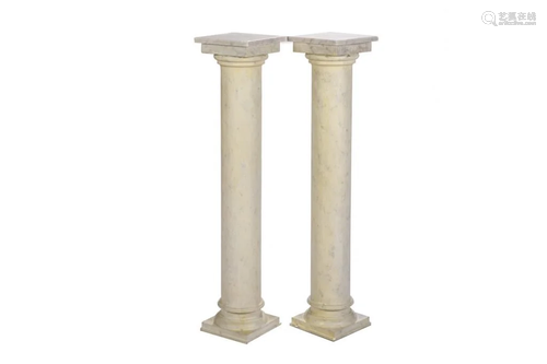 PAIR OF FAUX MARBLE PAINTED PLASTER COLUMNS