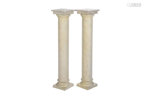 PAIR OF FAUX MARBLE PAINTED PLASTER COLUMNS