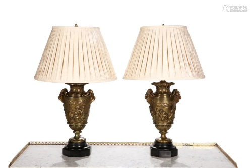 PAIR OF ANTIQUE FRENCH BRONZE URNS AS TABLE LAMPS
