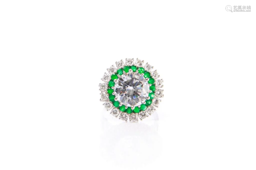 DIAMOND & EMERALD PLATINUM COCKTAIL RING