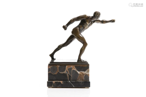 BRONZE NUDE GLADIATOR STATUE ON MARBLE BASE