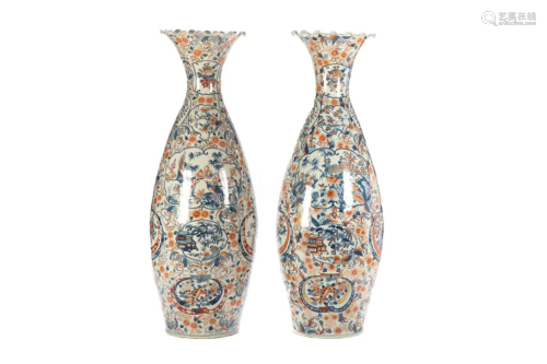 PAIR OF MONUMENTAL IMARI PORCELAIN FLOOR VASES