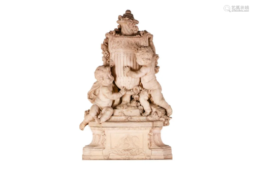 19TH C TERRACOTTA FRIEZE OF PUTTI WITH URN