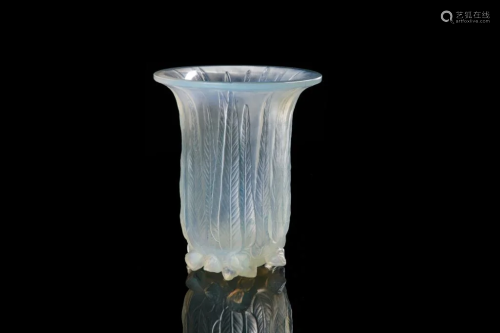 R. LALIQUE EUCALYPTUS OPALESCENT GLASS VASE