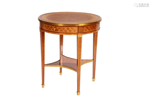 PARQUETRY INLAY CIRCULAR TWO-TIERED BOULETTE TABLE