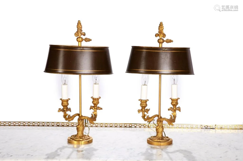 PAIR OF ORMOLU BRONZE BOULETTE LAMPS