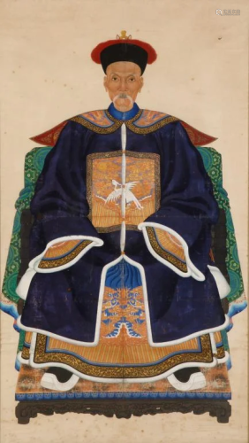 FRAMED CHINESE MALE ANCESTRAL PORTRAIT