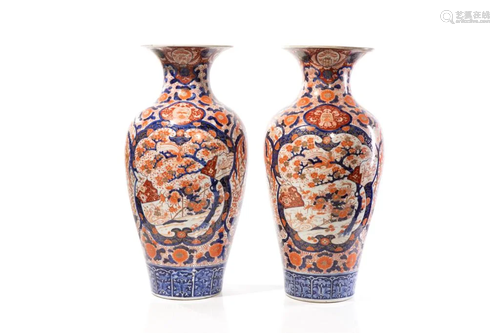 PAIR OF LARGE JAPANESE IMARI PORCELAIN FLOOR VASES