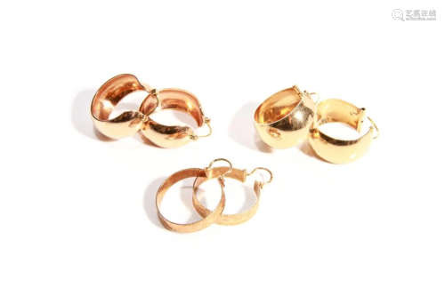 THREE PAIRS OF GOLD EARRINGS, 29g