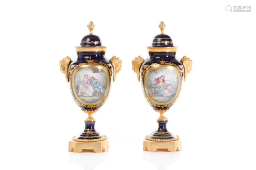 PAIR OF FRENCH PORCELAIN & ORMOLU COVERED VASES