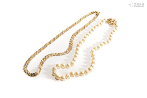 ONE PEARL AND ONE GOLD NECKLACE, 10g