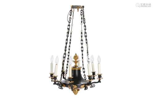 GILT & PATINATED BRONZE EIGHT-LIGHT CHANDELIER