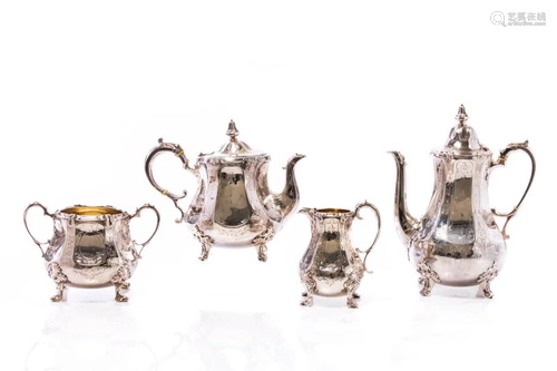 FOUR PC 19TH C SILVER TEA & COFFEE SERVICE, 2,614g