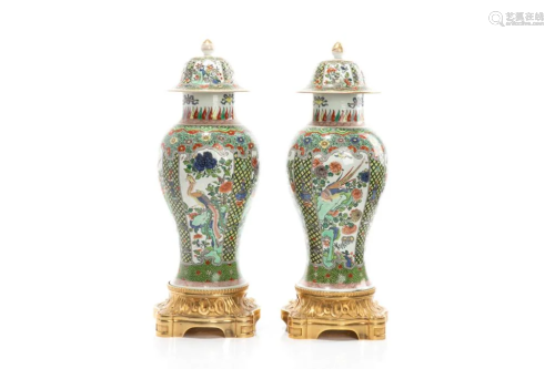 PAIR OF FRENCH CHINESE-INFLUENCED PORCELAIN URNS