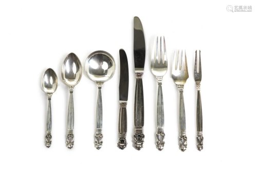 98 PC GEORG JENSEN ACORN PATTERN SILVER FLATWARE