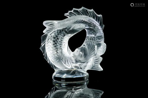 LALIQUE FRANCE DOUBLE FISH GLASS SCULPTURE