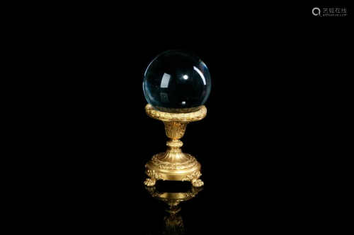 FRENCH GILDED BRONZE BASE WITH GLASS GLOBE
