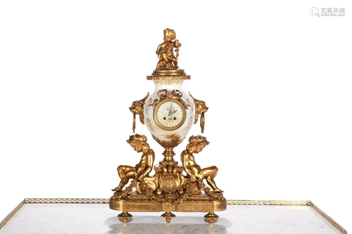 FRENCH GILT BRONZE FIGURAL MANTLE CLOCK